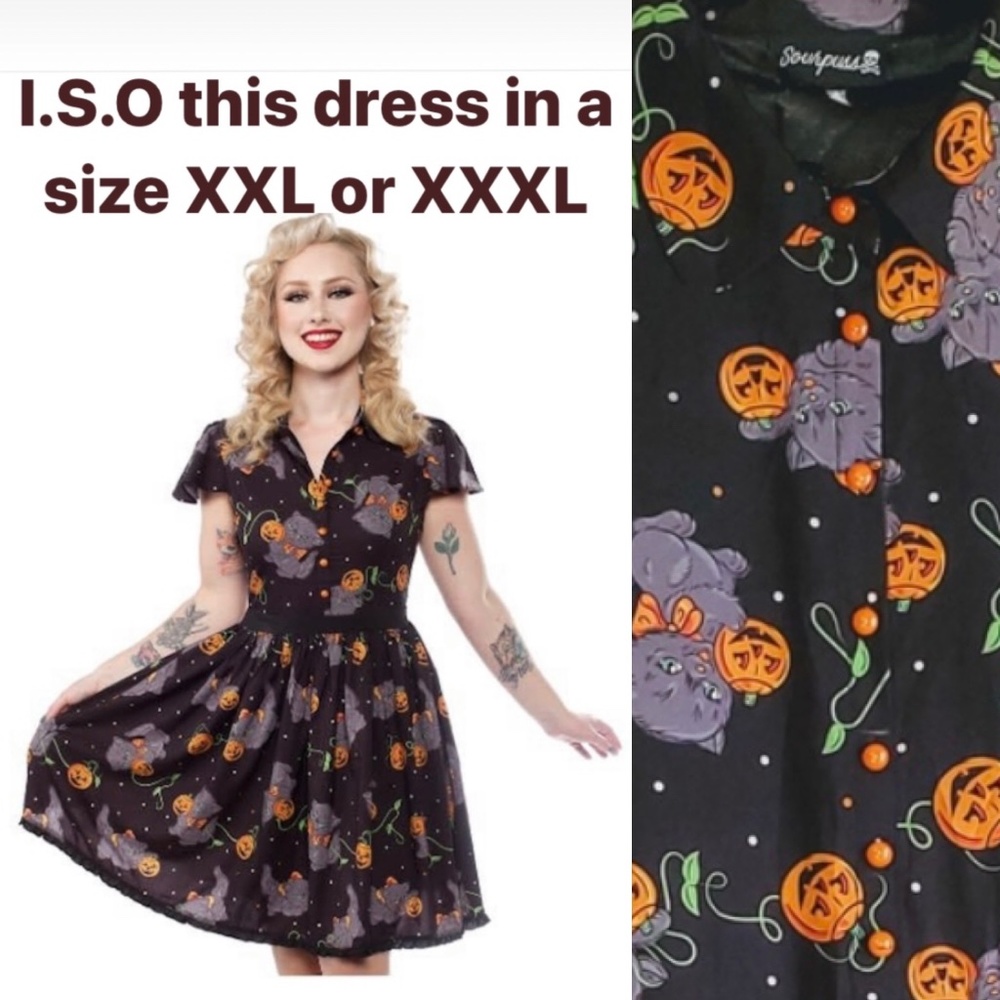 ISO this Sourpuss Spooky Feline Lydia Dress sz 2X or 3X
